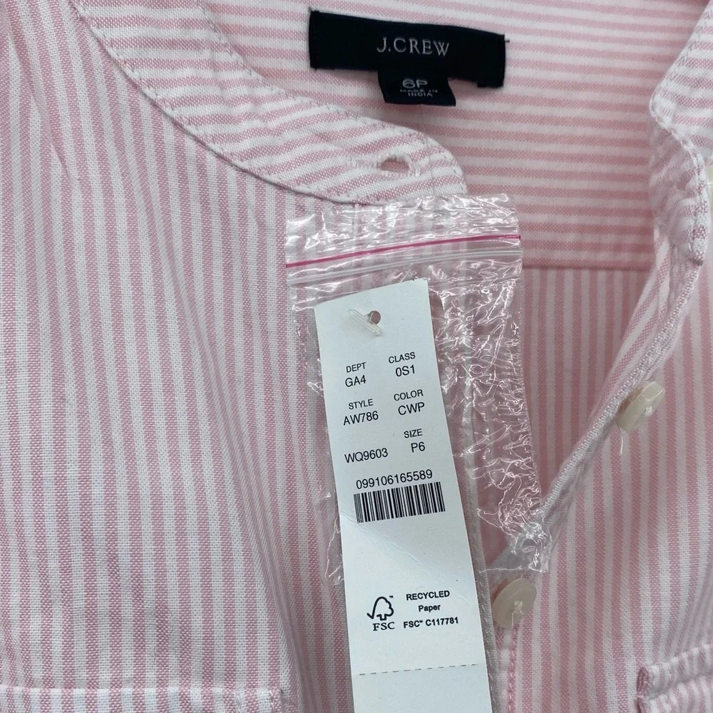 J.Crew Pink White Pin Stripe Long sleeve Shirt Dress bow tie belt size 6p - Picture 12 of 13
